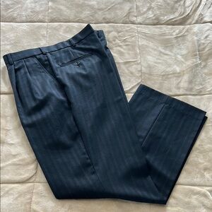 Classic Navy Blue Pinstripe Pleated Front Trousers
